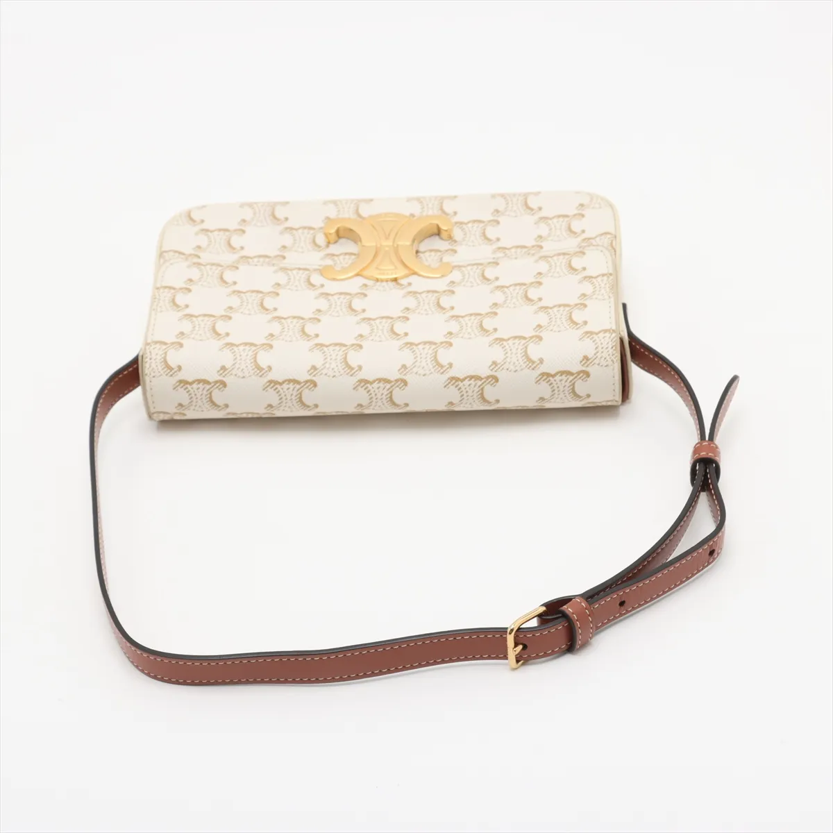 Triomphe Claude PVC x Leather Shoulder Bag White x Beige — view 5