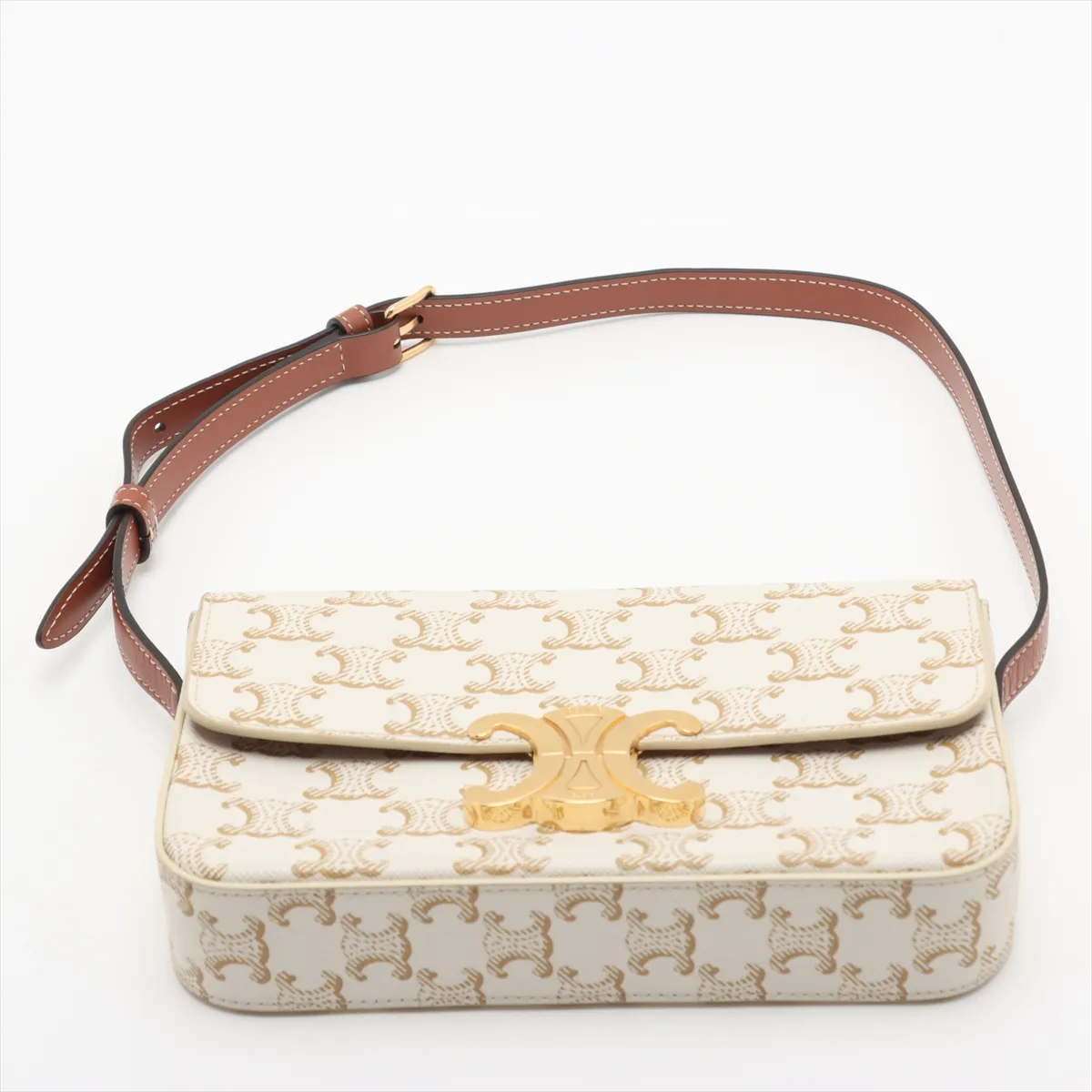 Triomphe Claude PVC x Leather Shoulder Bag White x Beige — view 6