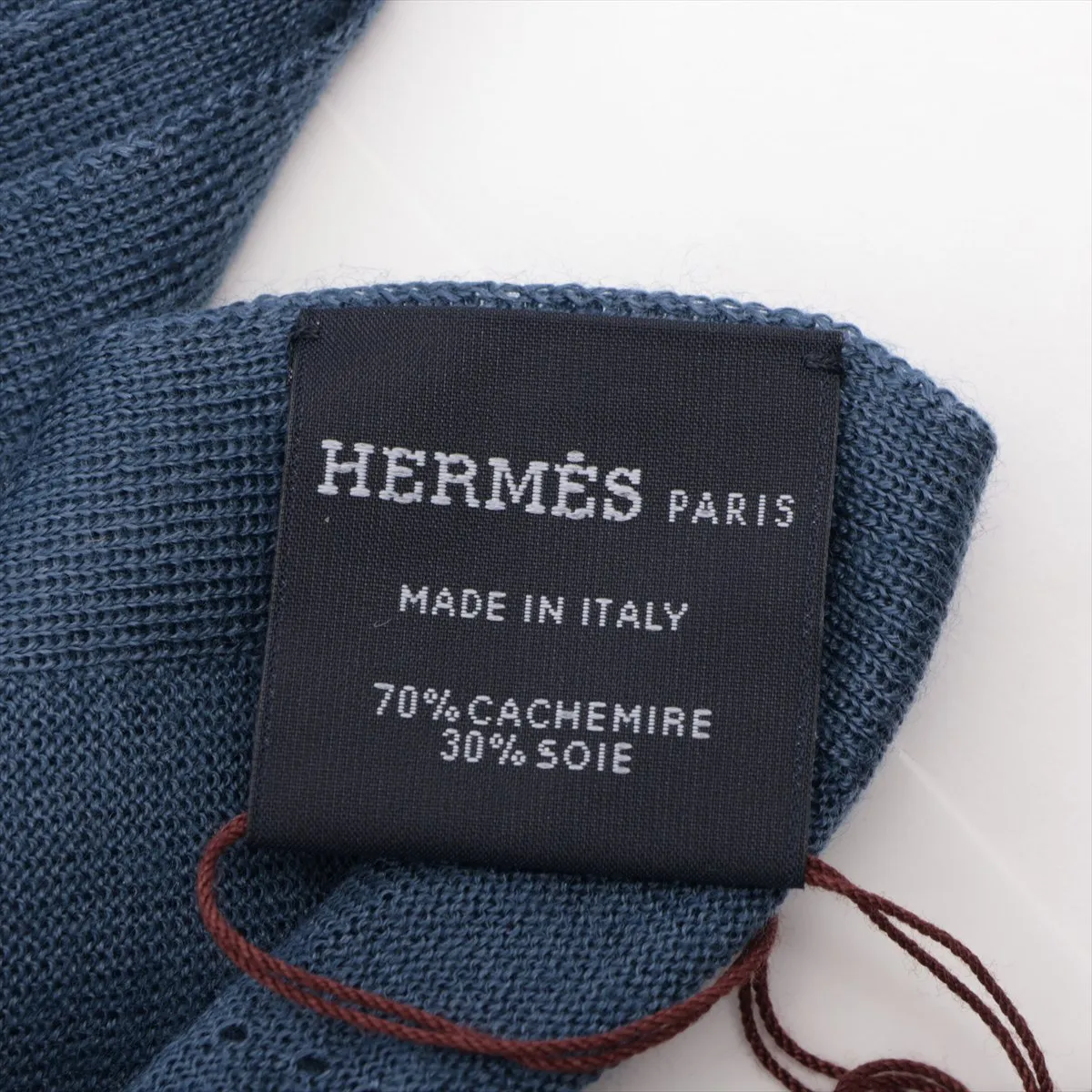 Doré buckle scarf, cashmere x silk, navy, some wear, — view 3