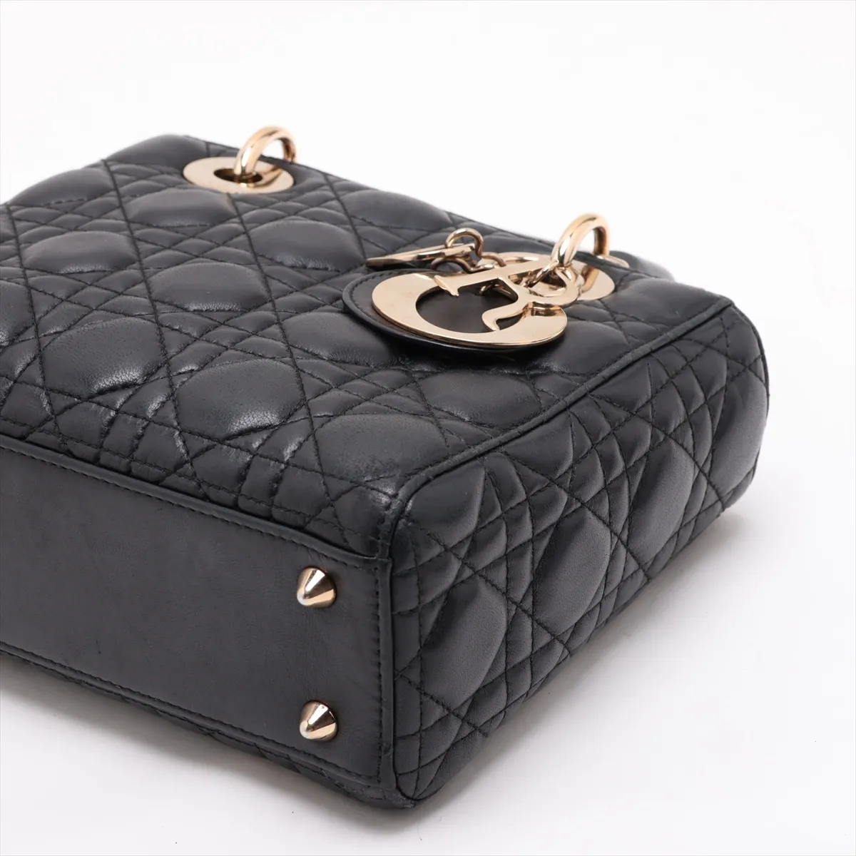 Cannage My Lady Dior Leather 2-Way Handbag, Black, with Charm — view 3