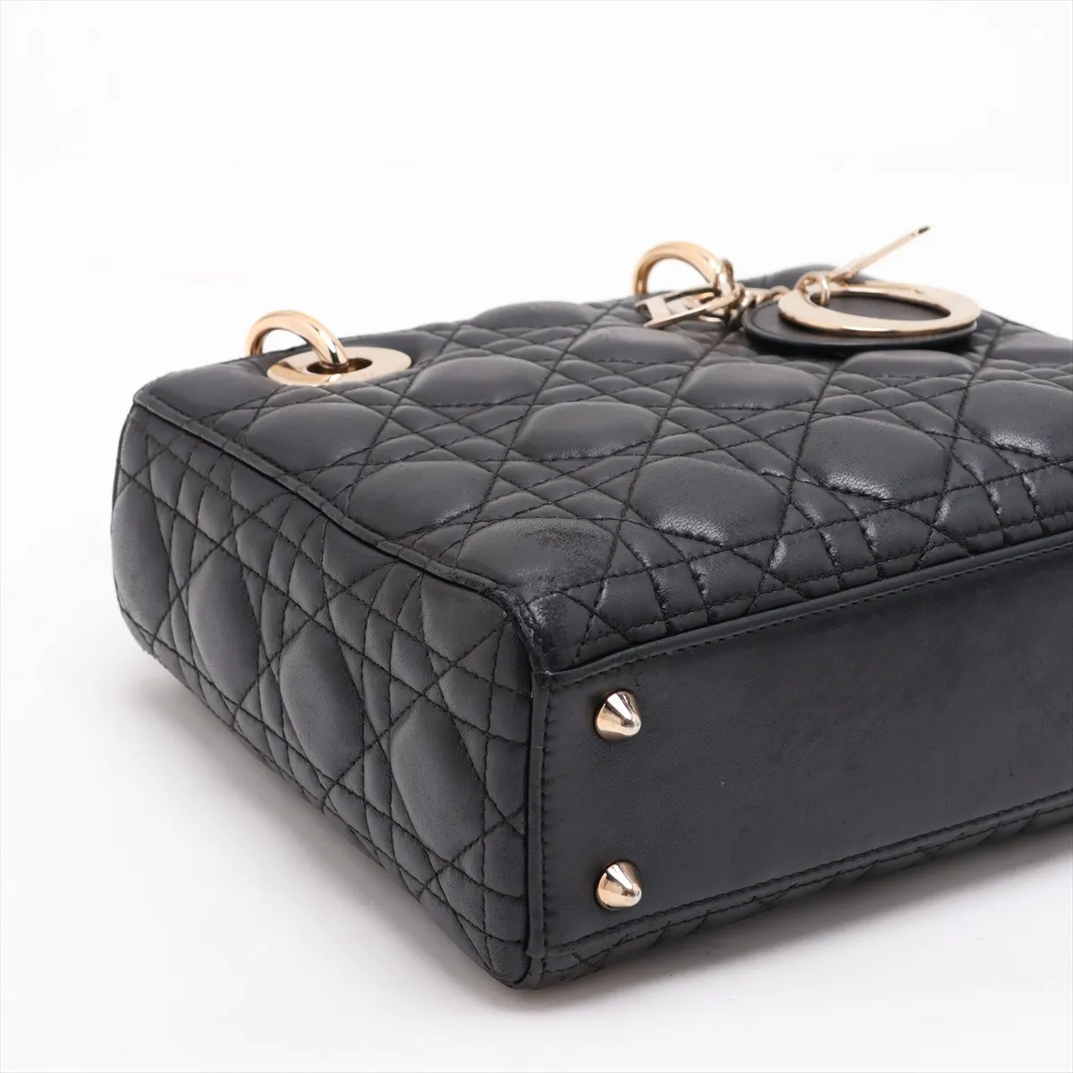 Cannage My Lady Dior Leather 2-Way Handbag, Black, with Charm — view 4