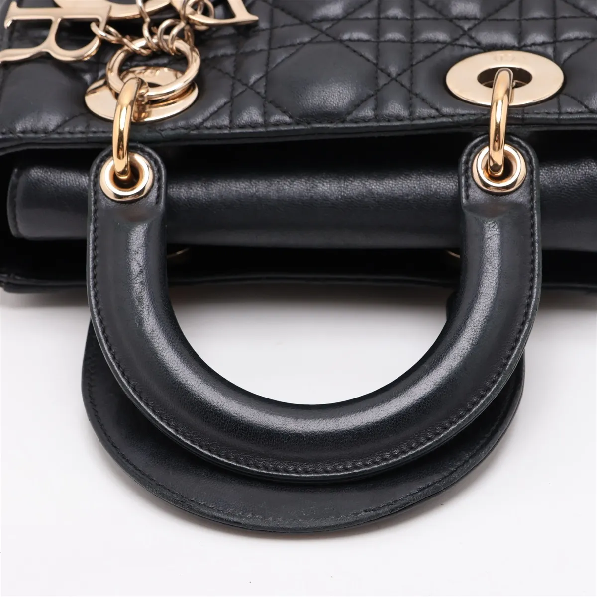 Cannage My Lady Dior Leather 2-Way Handbag, Black, with Charm — view 5