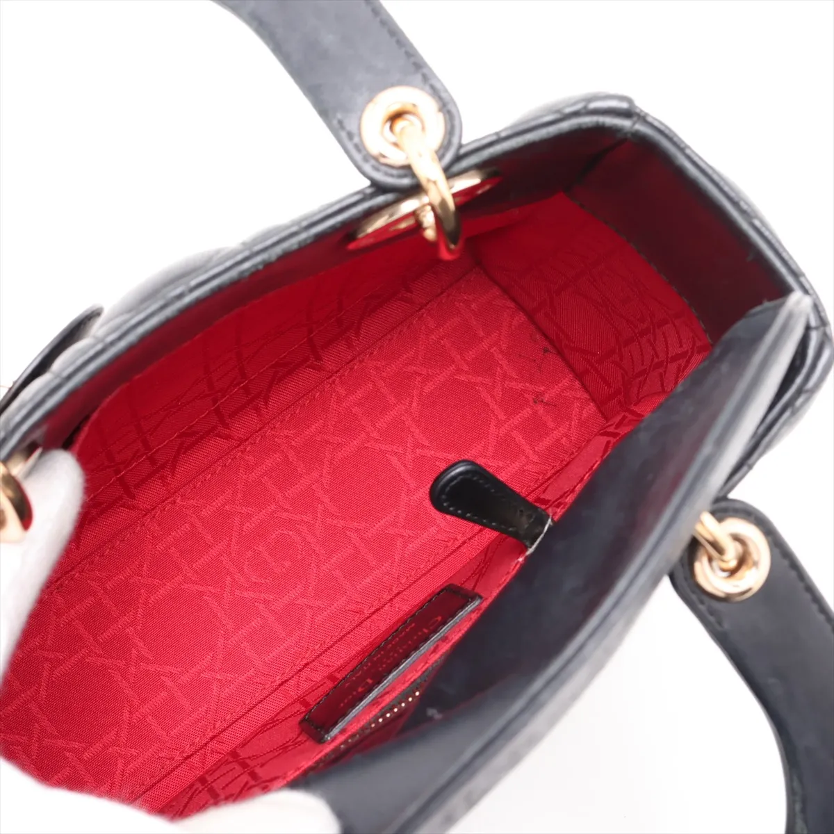 Cannage My Lady Dior Leather 2-Way Handbag, Black, with Charm — view 8