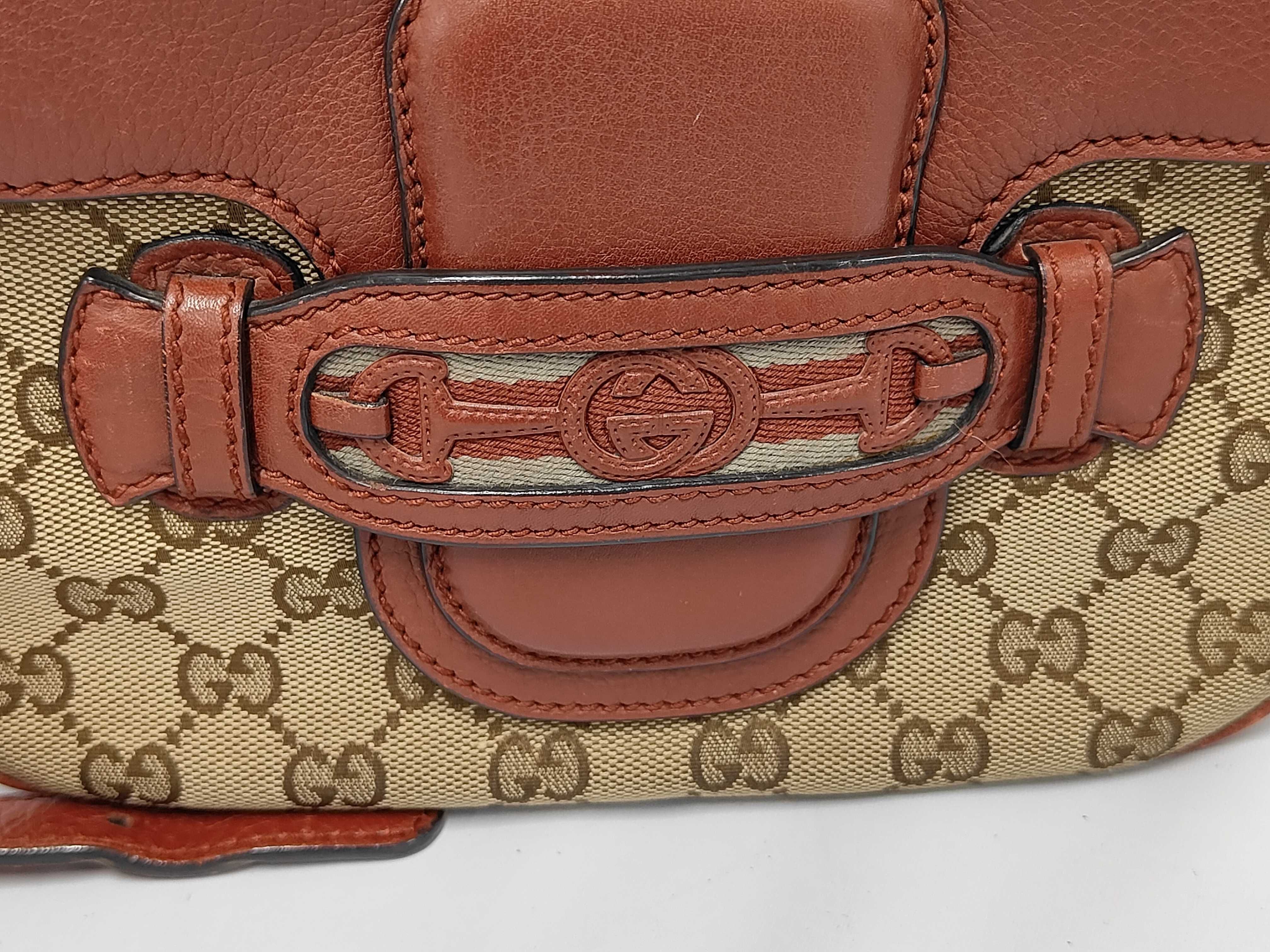 Dressage Flap Crossbody Bag, Red/Beige, Monogram Canvas, Gold Hardware — view 9