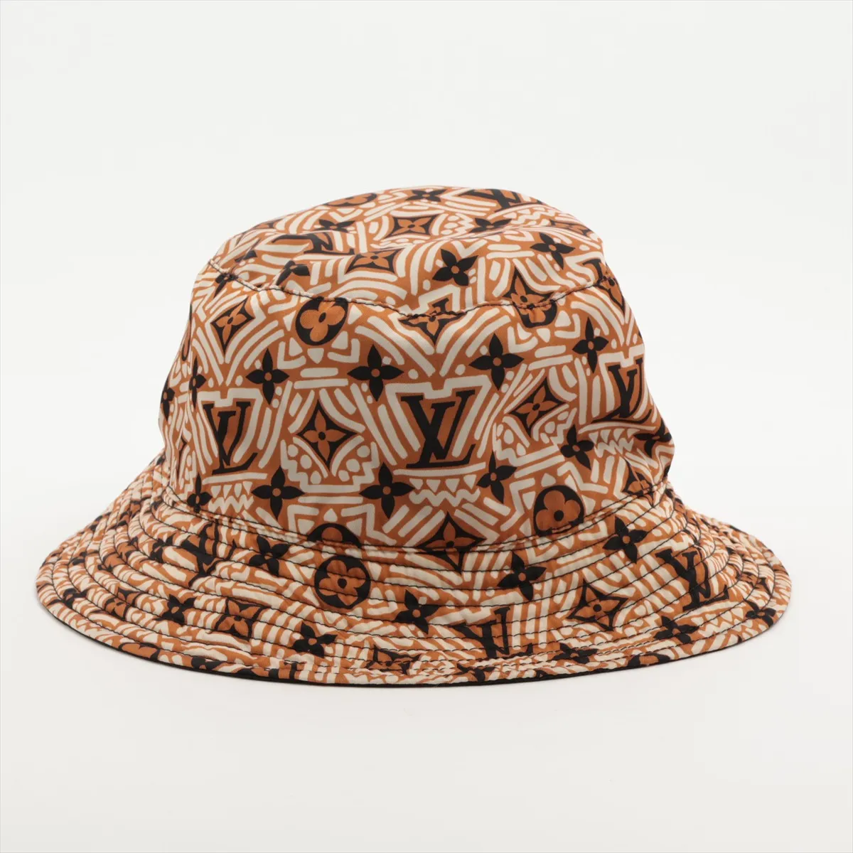 M73653 Chapeau LV Crafty Reversible Hat, Nylon x Polyurethane, Brown x Black. Shows signs of wear, — view 2