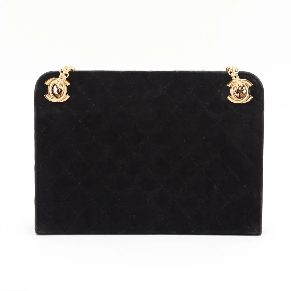 Matelassé Suede Chain Shoulder Bag, Kiss-lock Closure, Black, Gold Hardware — view 2
