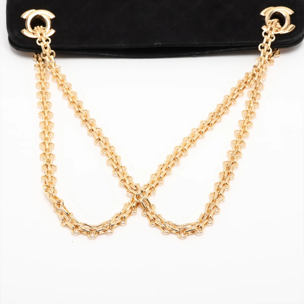 Matelassé Suede Chain Shoulder Bag, Kiss-lock Closure, Black, Gold Hardware — view 5
