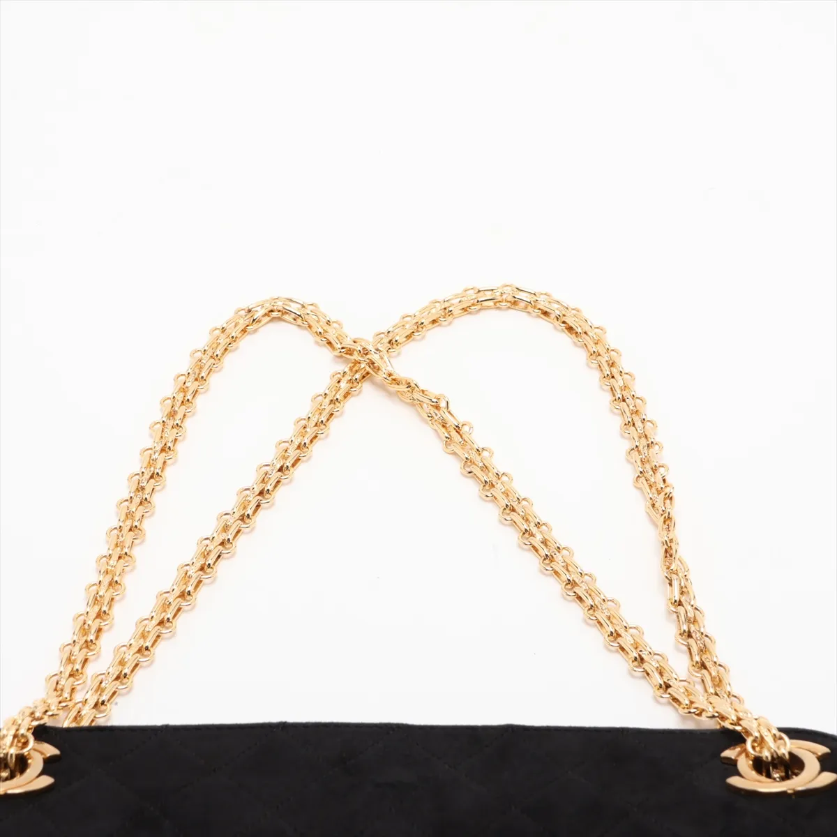 Matelassé Suede Chain Shoulder Bag, Kiss-lock Closure, Black, Gold Hardware — view 6