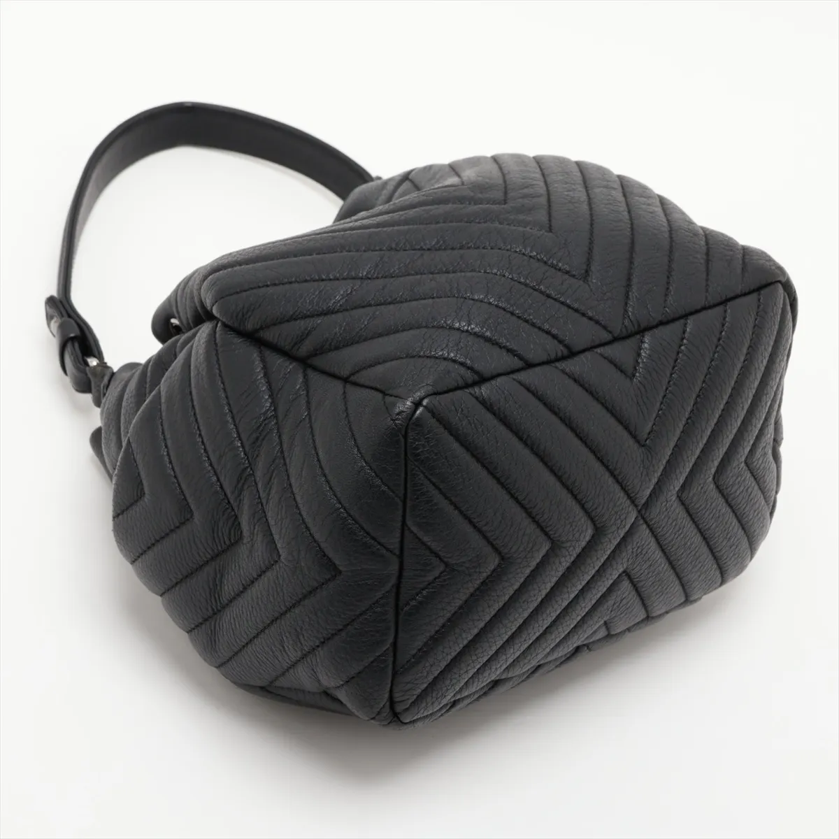 Chevron Leather 2-Way Shoulder Bag, Drawstring Closure, Black, Silver Hardware, 23152140, Serial Number 23, A91273 — view 4