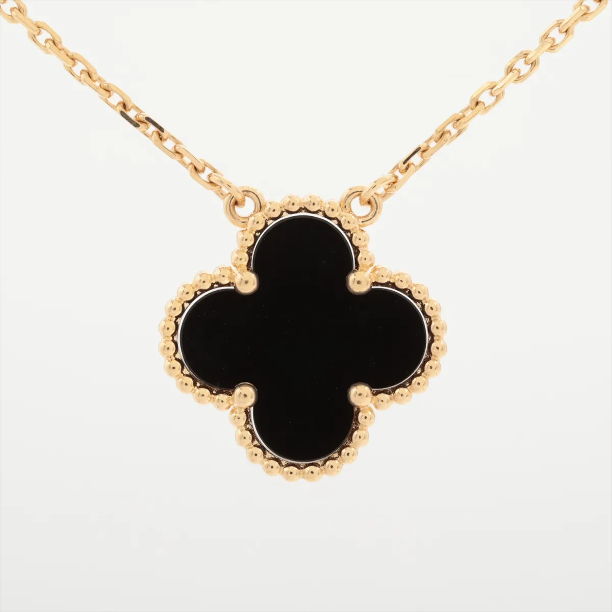 Vintage Alhambra Onyx Necklace, 750 (Yellow Gold), 5.2g, JE215773. Features: exposed lobster clasp, open jump ring, — view 2