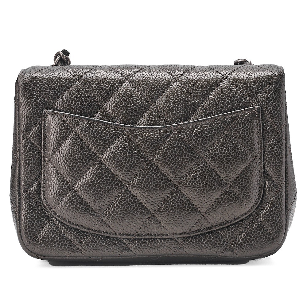 Caviar leather mini matelassé single flap chain shoulder bag, dark grey — view 2