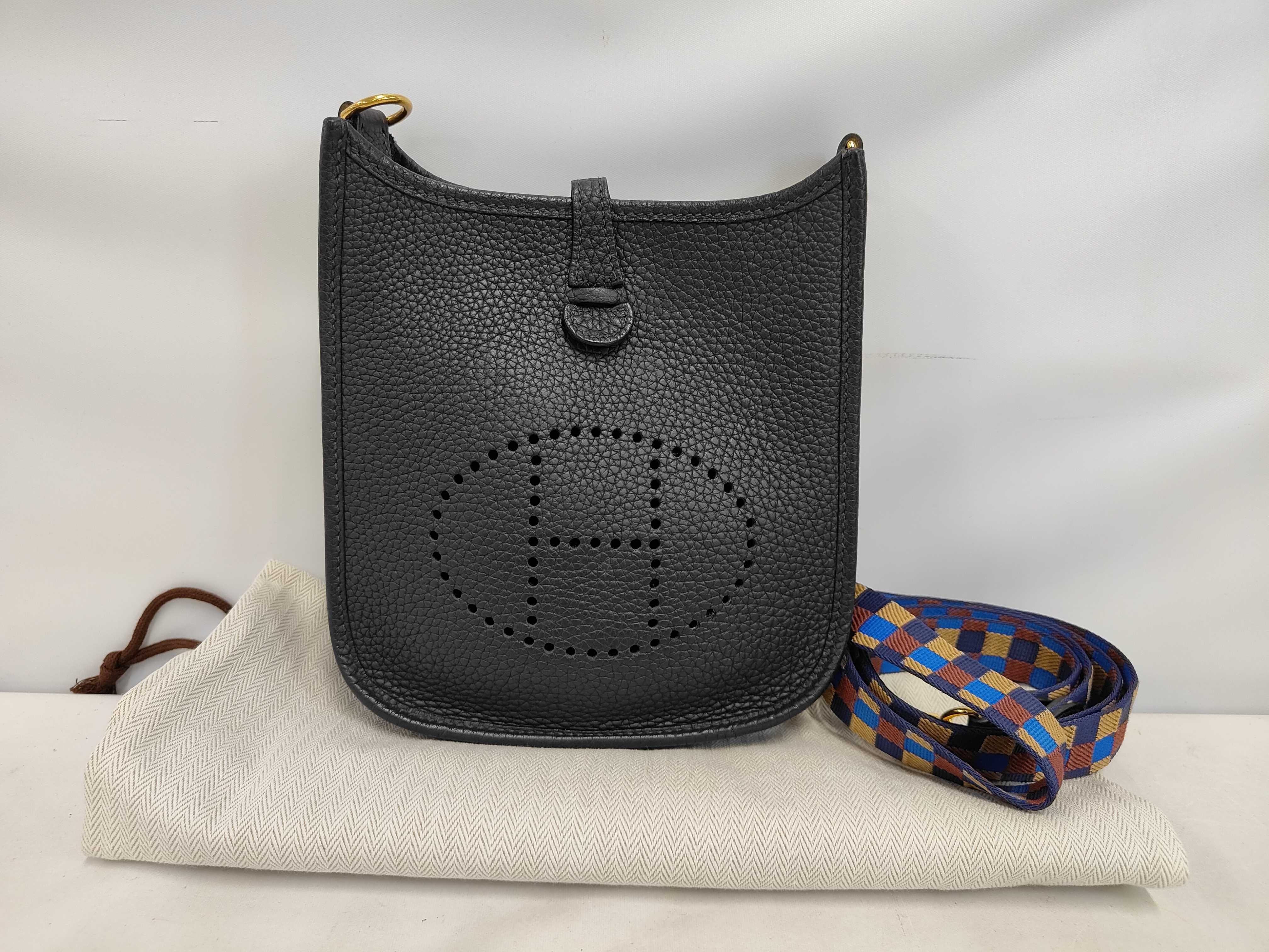 Evelyne TPM Taurillon Clemence Leather Shoulder Bag, Black with Gold Hardware, B Stamp
