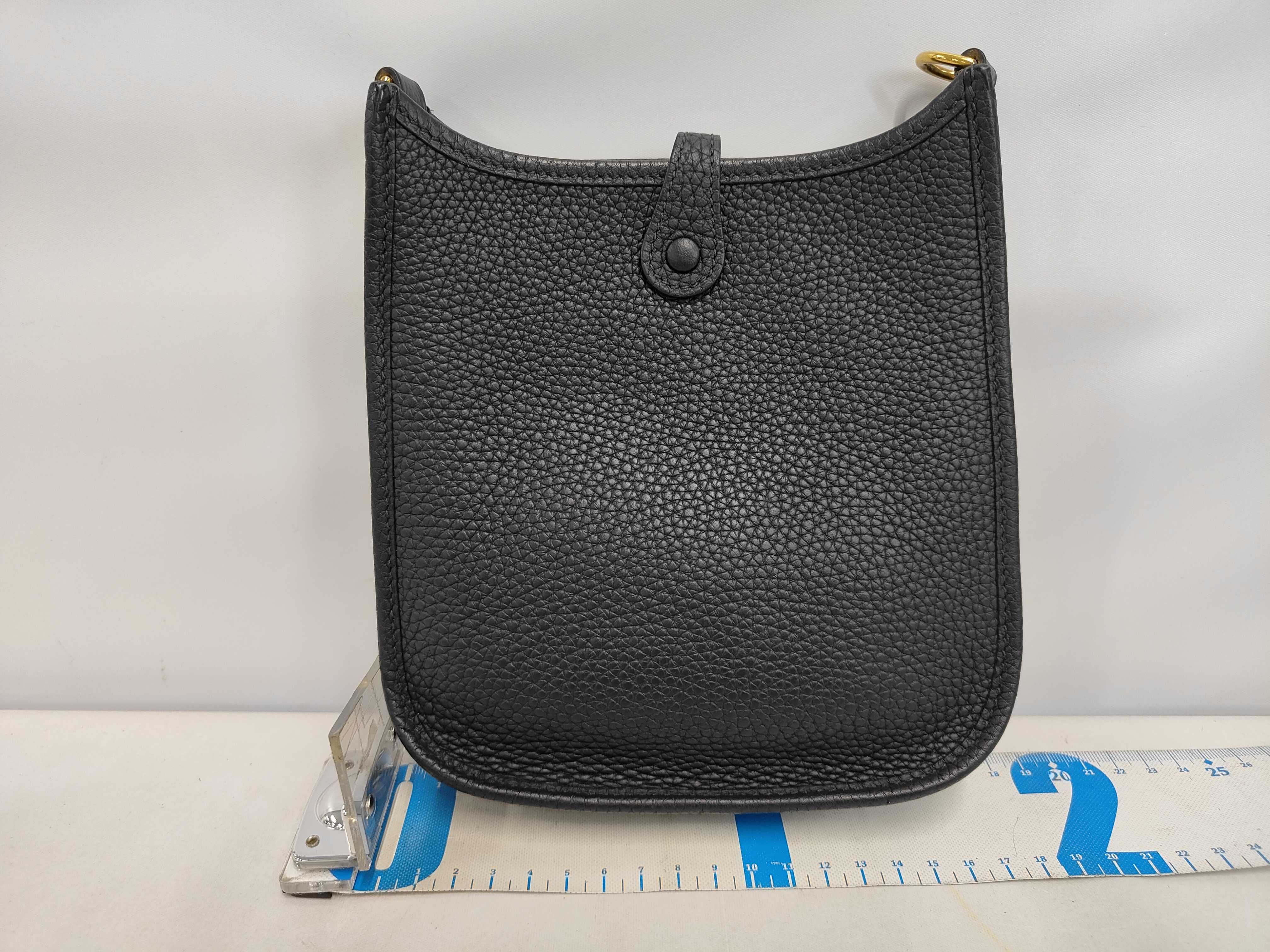 Evelyne TPM Taurillon Clemence Leather Shoulder Bag, Black with Gold Hardware, B Stamp — view 2