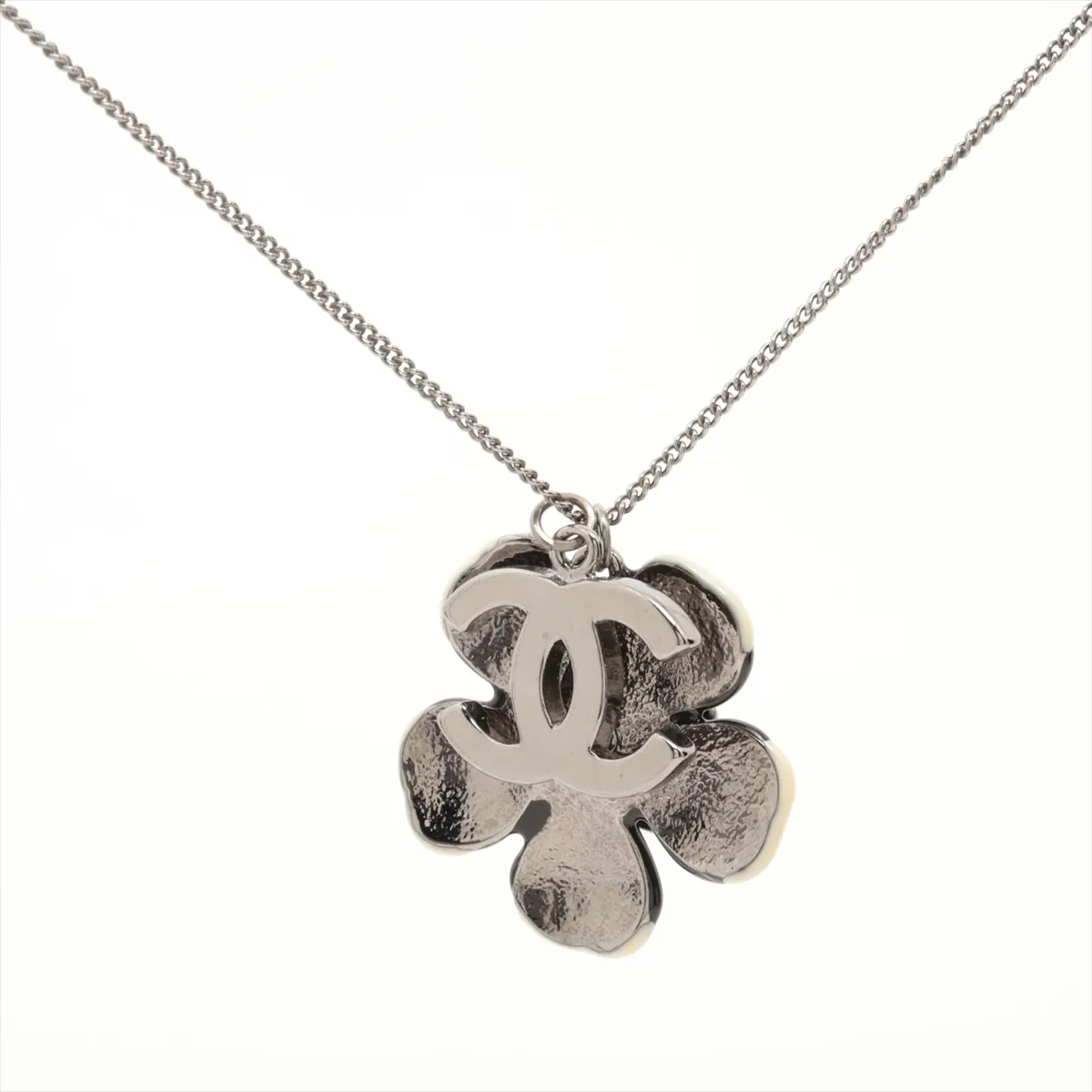 Coco Mark Flower Necklace 06P, Metal, Silver. Shows signs of wear, — view 2