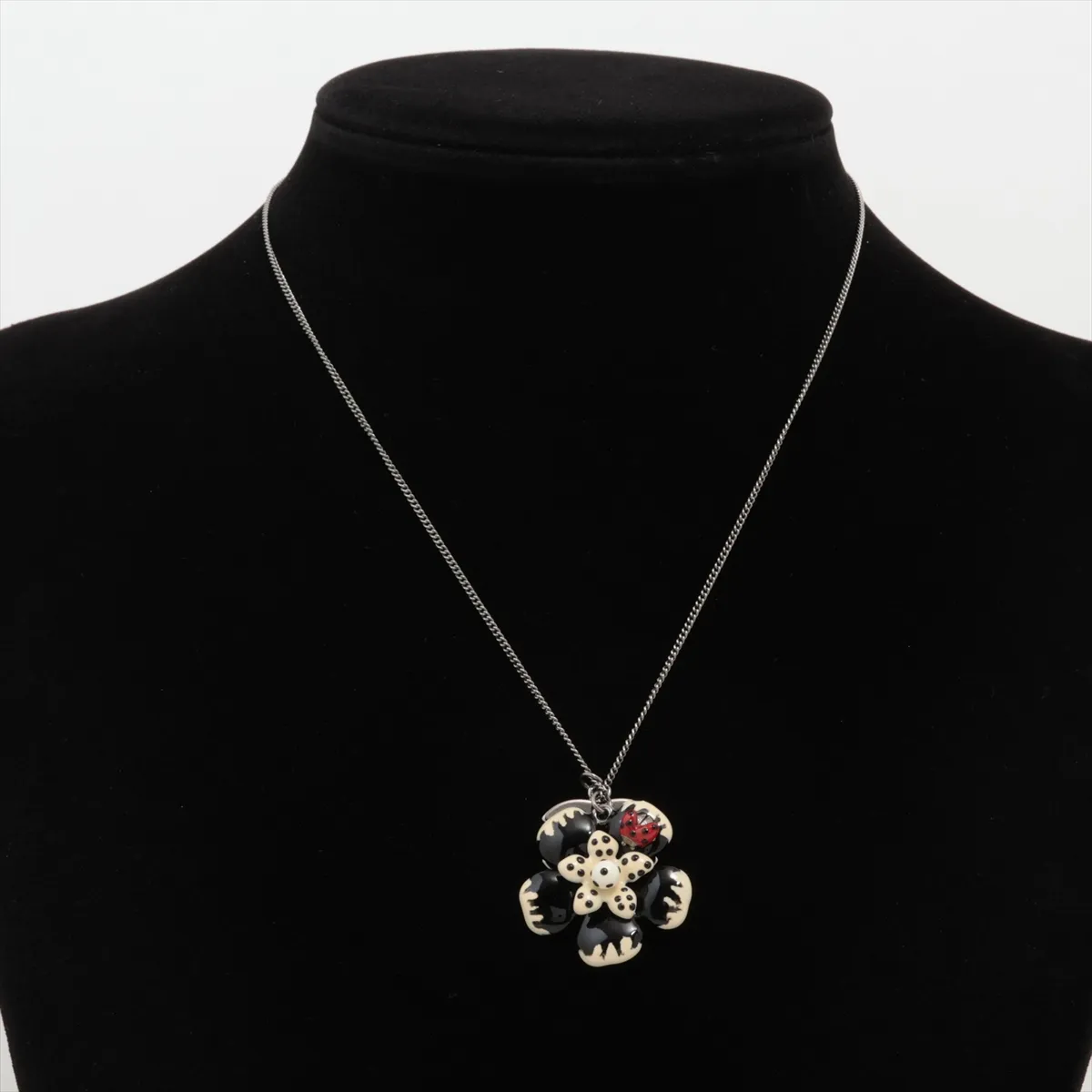 Coco Mark Flower Necklace 06P, Metal, Silver. Shows signs of wear, — view 5