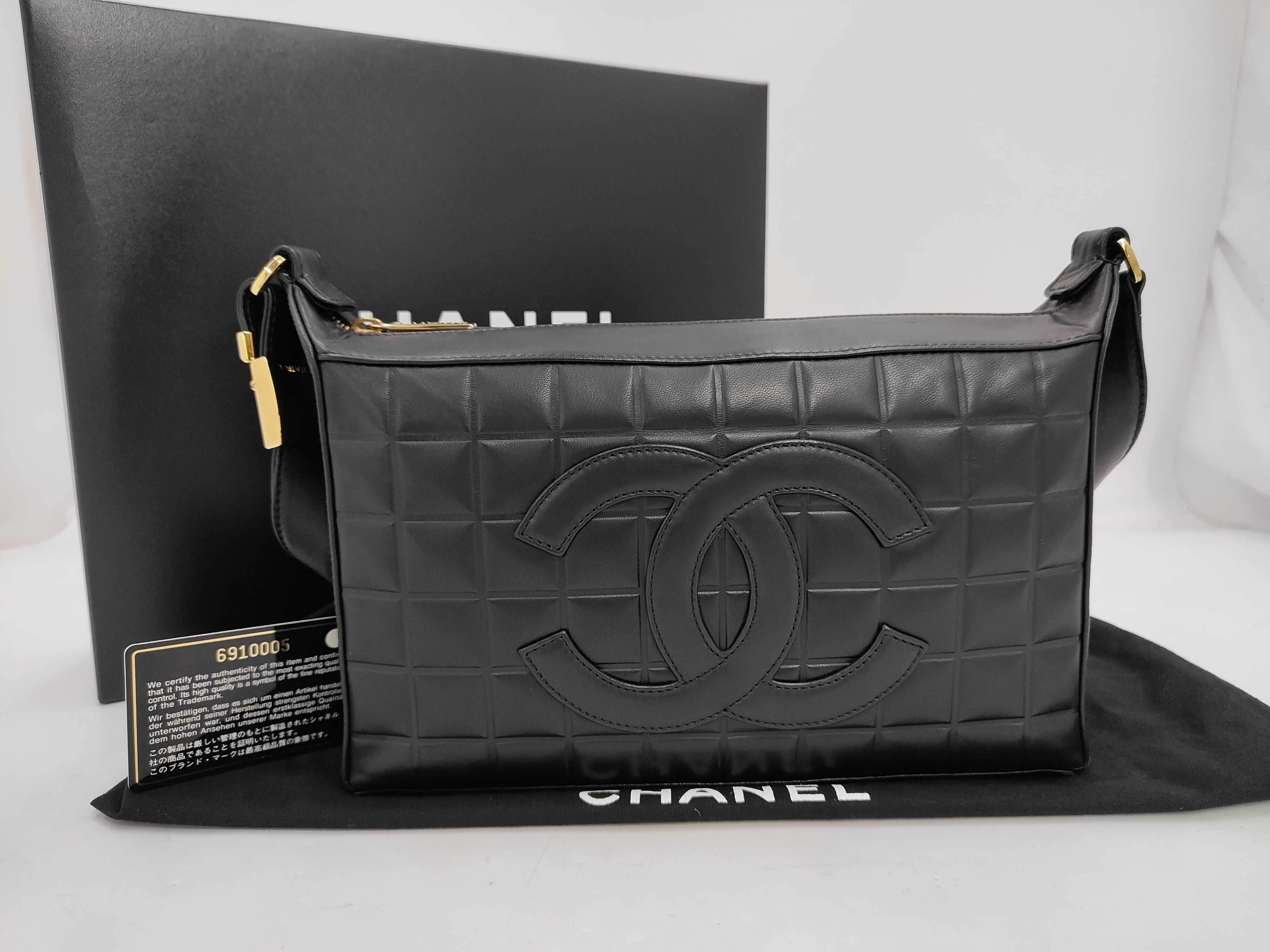 Chocolate Bar Lambskin 2-way Handbag One-Shoulder Black Shoulder Bag