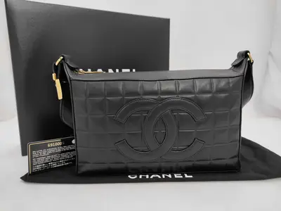 Chocolate Bar Lambskin 2-way Handbag One-Shoulder Black Shoulder Bag