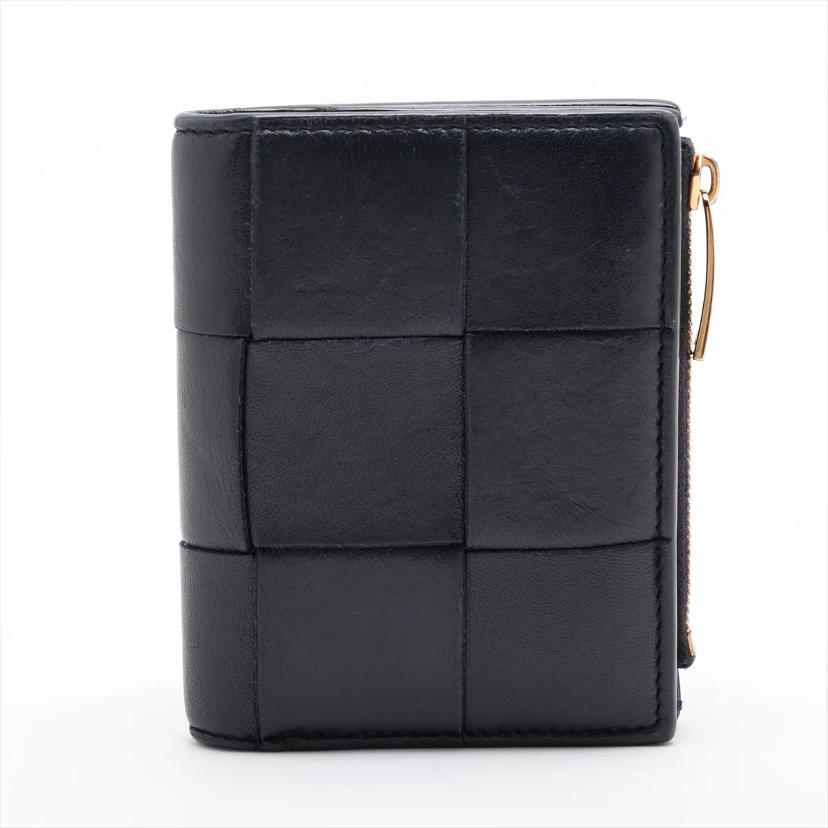 Maxi Intrecciato Cassette Leather Compact Wallet, Navy