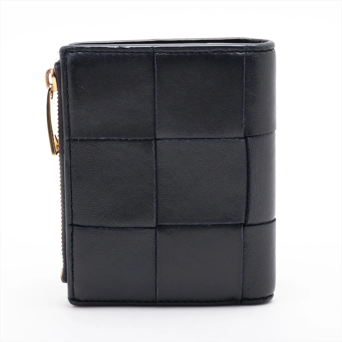 Maxi Intrecciato Cassette Leather Compact Wallet, Navy — view 2