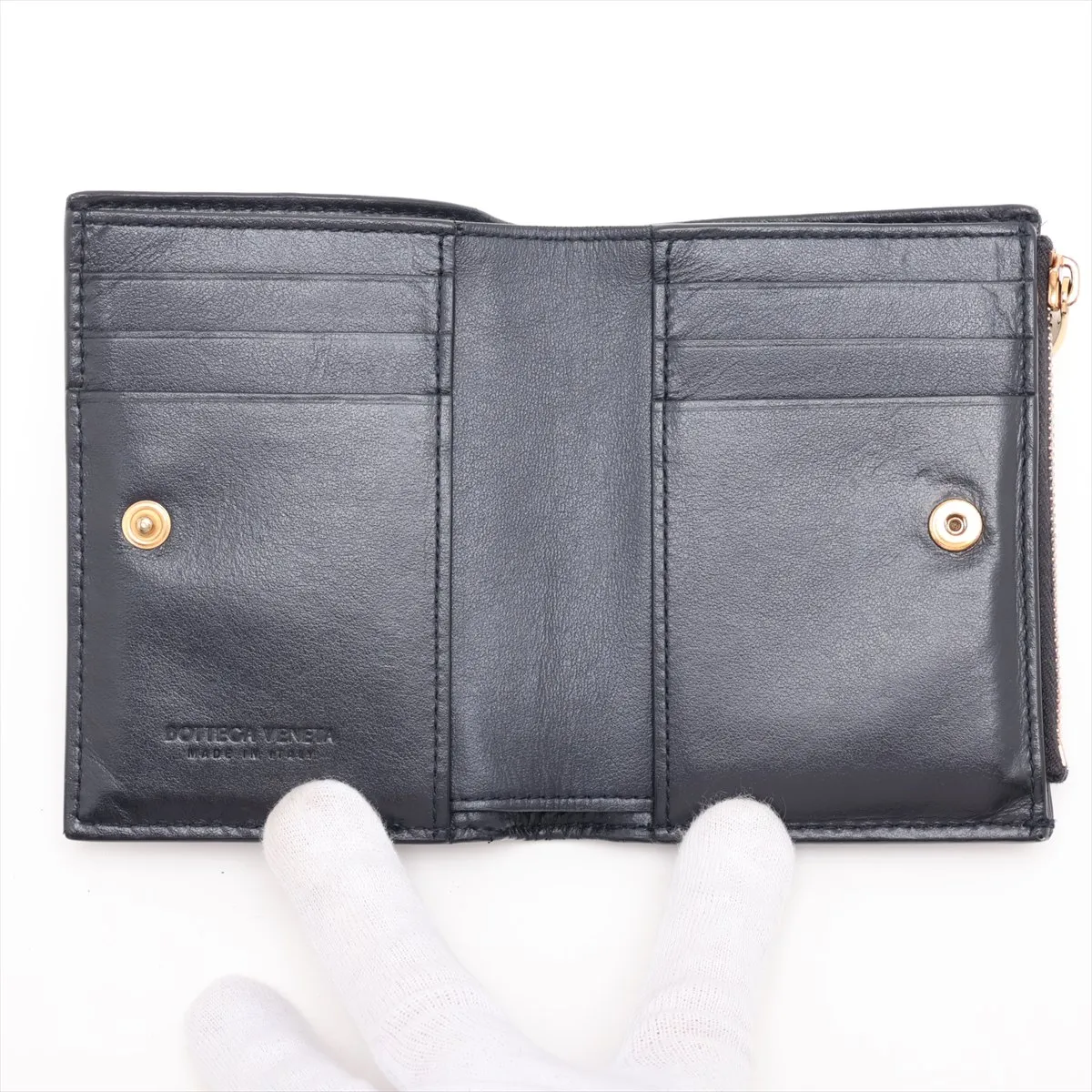 Maxi Intrecciato Cassette Leather Compact Wallet, Navy — view 3