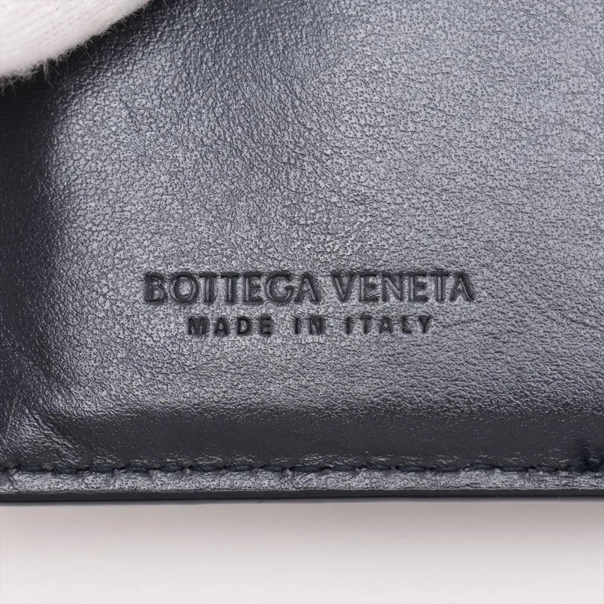Maxi Intrecciato Cassette Leather Compact Wallet, Navy — view 6