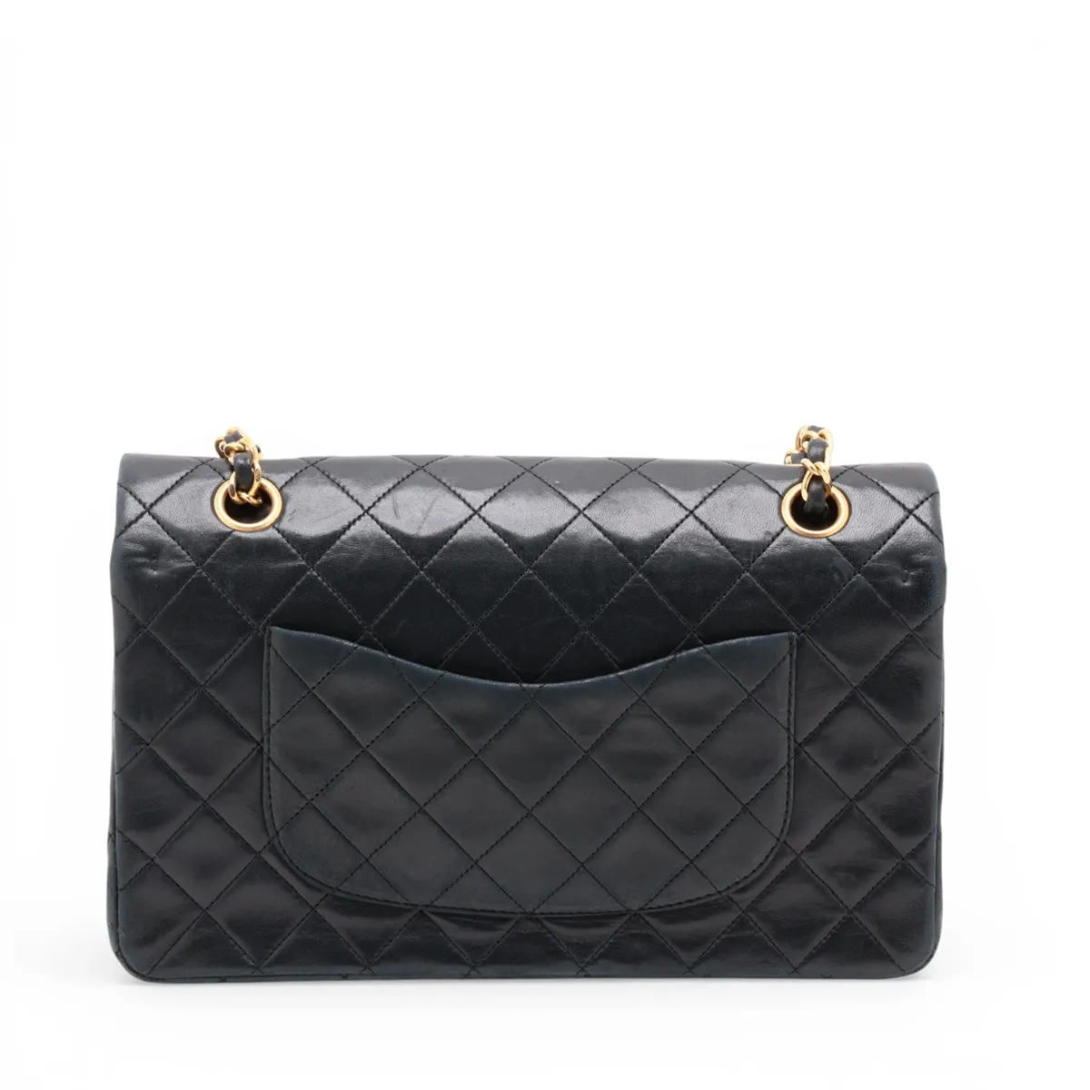 Matelassé 25 Lambskin Double Flap Double Chain Bag, Black with Gold Hardware, 1389629, Serial Number , A01112 — view 2