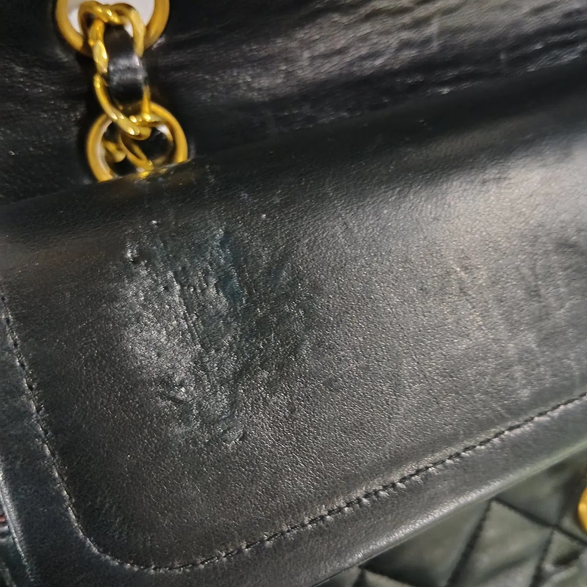 Matelassé 25 Lambskin Double Flap Double Chain Bag, Black with Gold Hardware, 1389629, Serial Number , A01112 — view 12