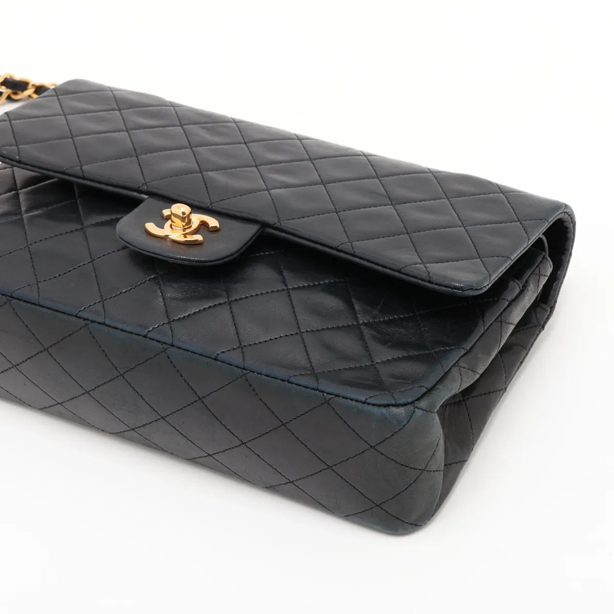Matelassé 25 Lambskin Double Flap Double Chain Bag, Black with Gold Hardware, 1389629, Serial Number , A01112 — view 3