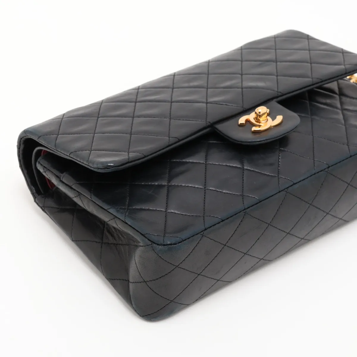 Matelassé 25 Lambskin Double Flap Double Chain Bag, Black with Gold Hardware, 1389629, Serial Number , A01112 — view 4