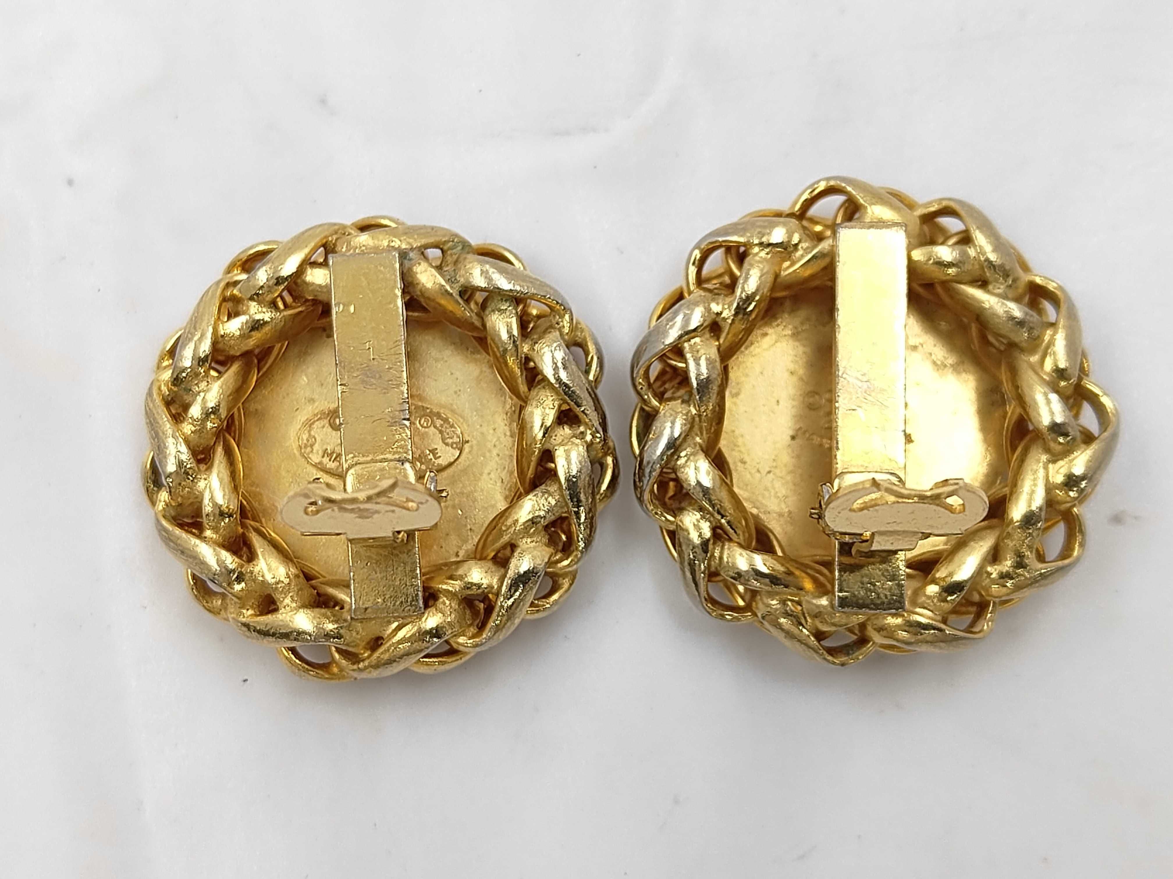 Gold Vintage Coco Mark Rice Stalk Motif Earrings with Engraving — view 2
