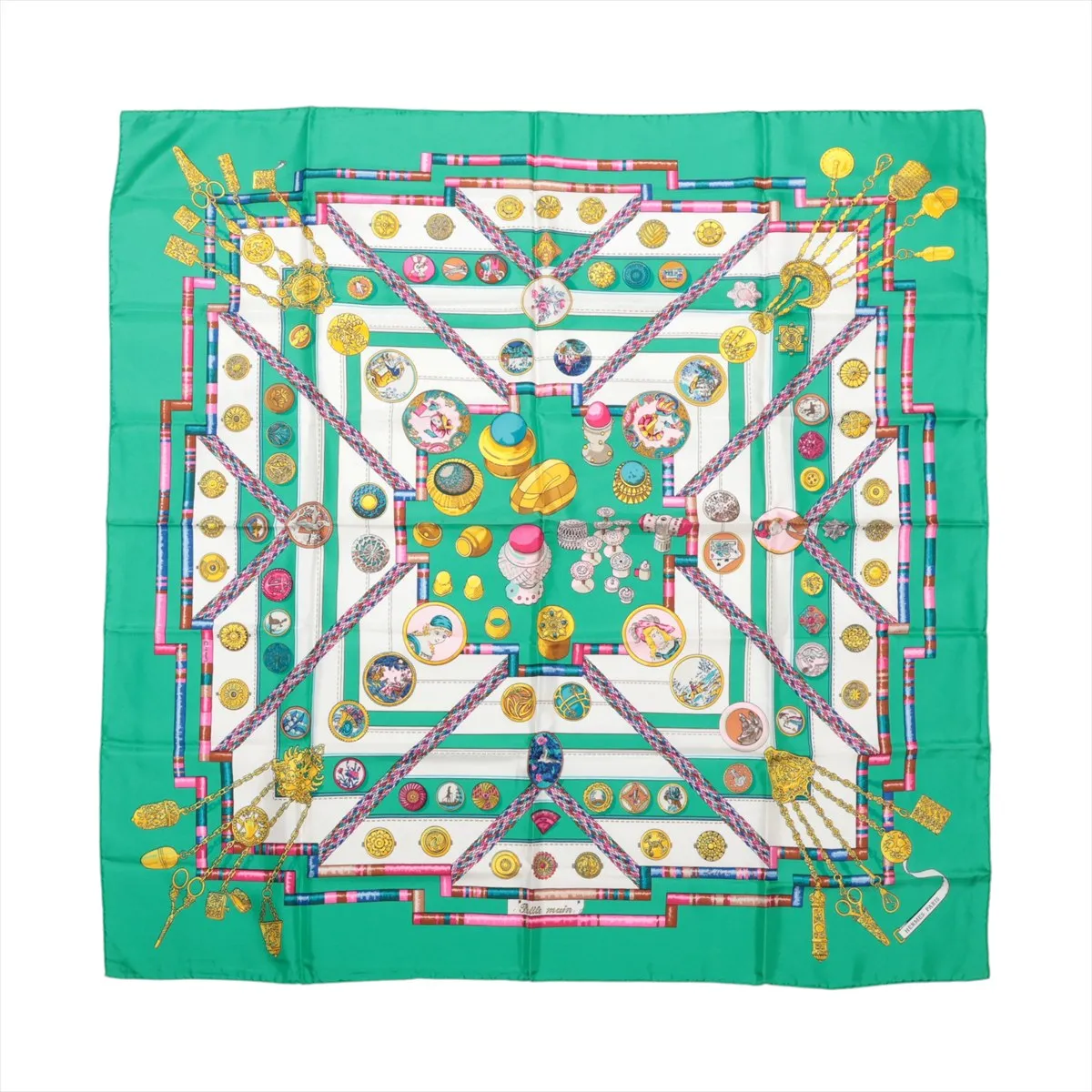 Carre 90 Petite main seamstress scarf silk green