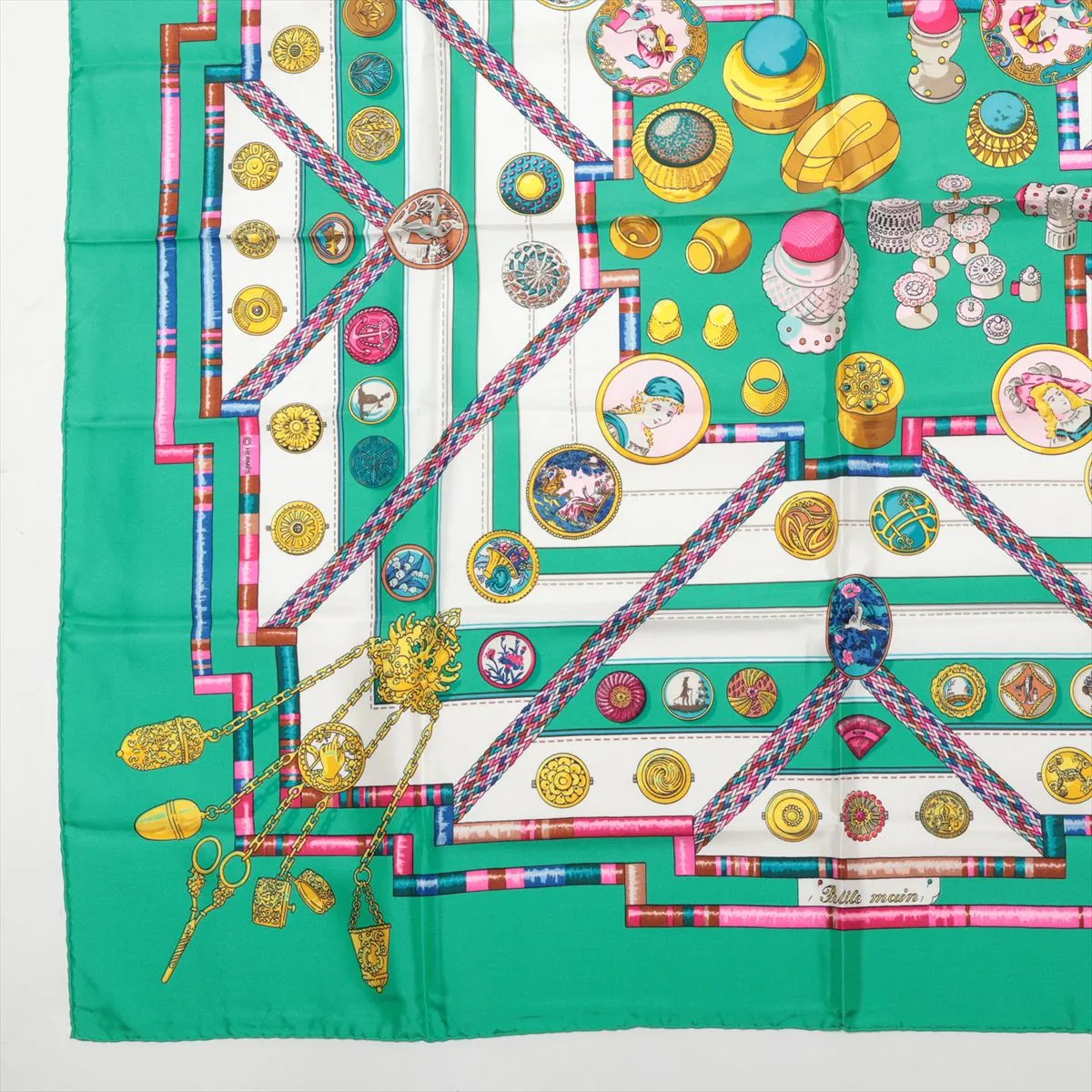 Carre 90 Petite main seamstress scarf silk green — view 5
