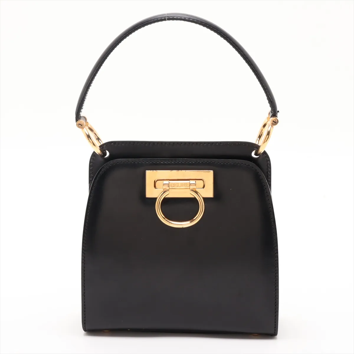 Gancini Leather Shoulder Bag, Black — view 2