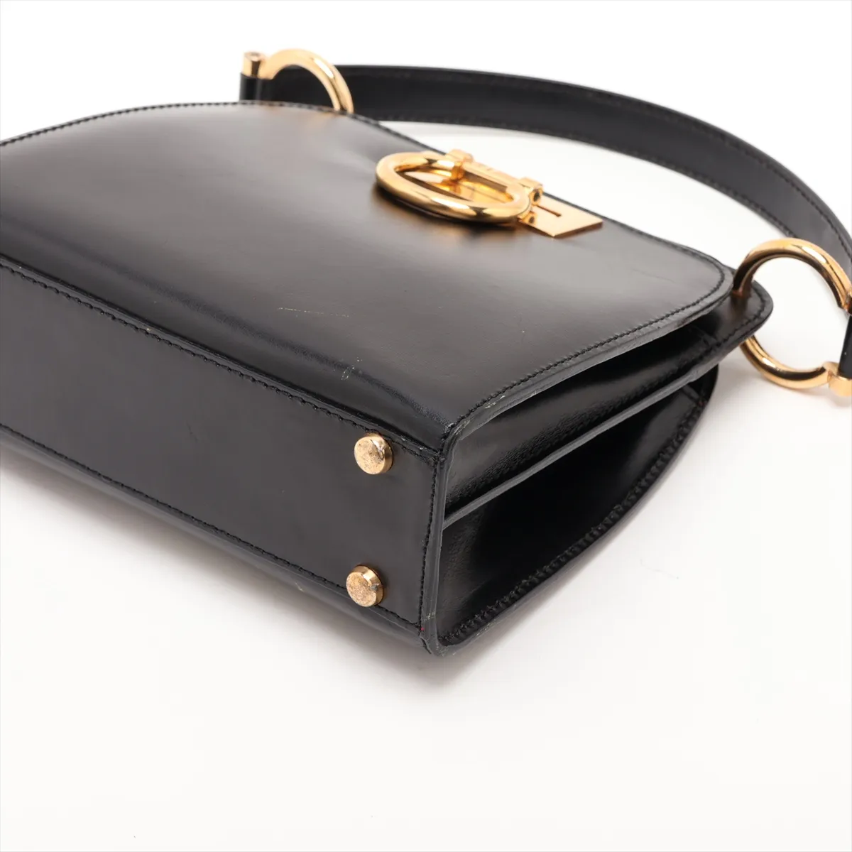 Gancini Leather Shoulder Bag, Black — view 3