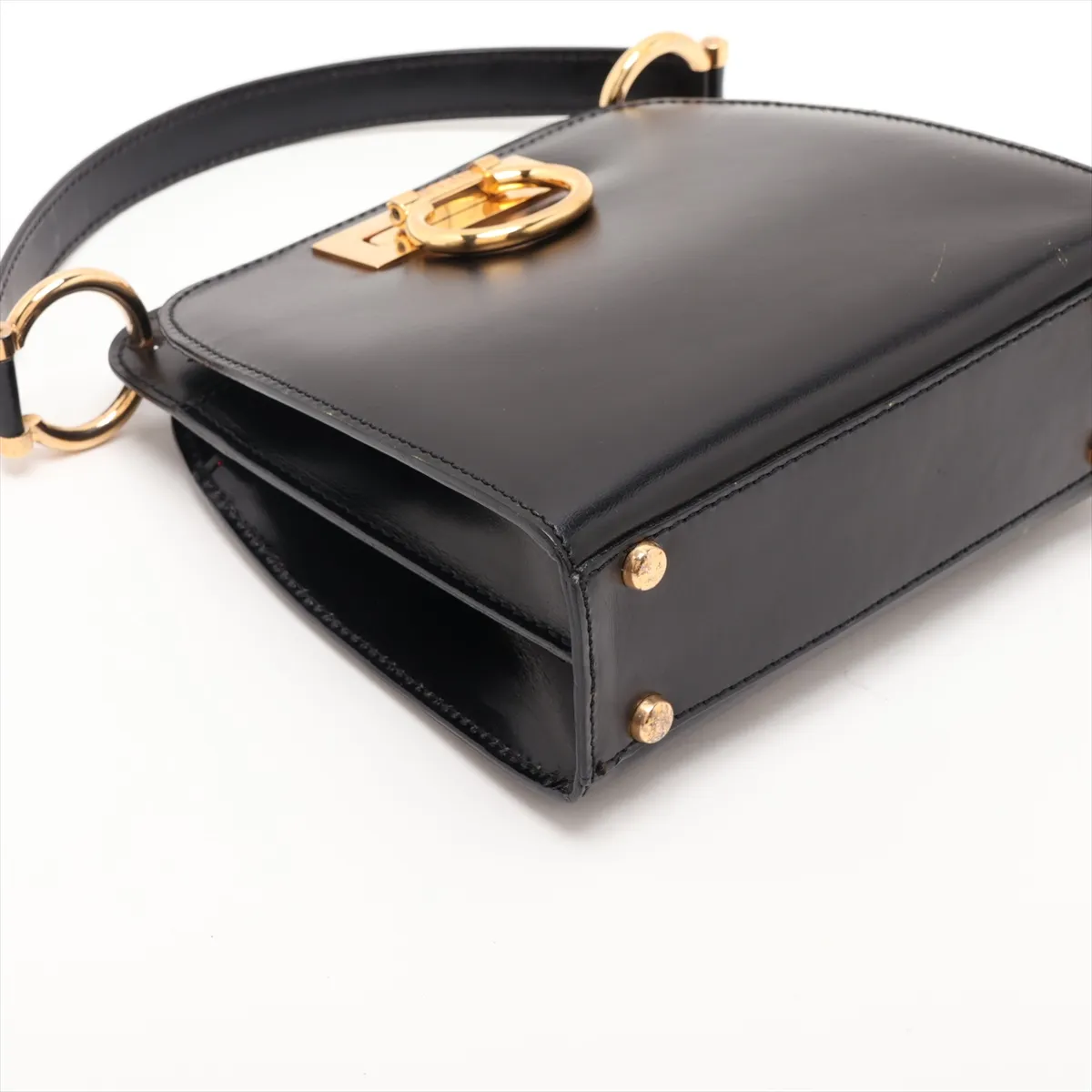 Gancini Leather Shoulder Bag, Black — view 4