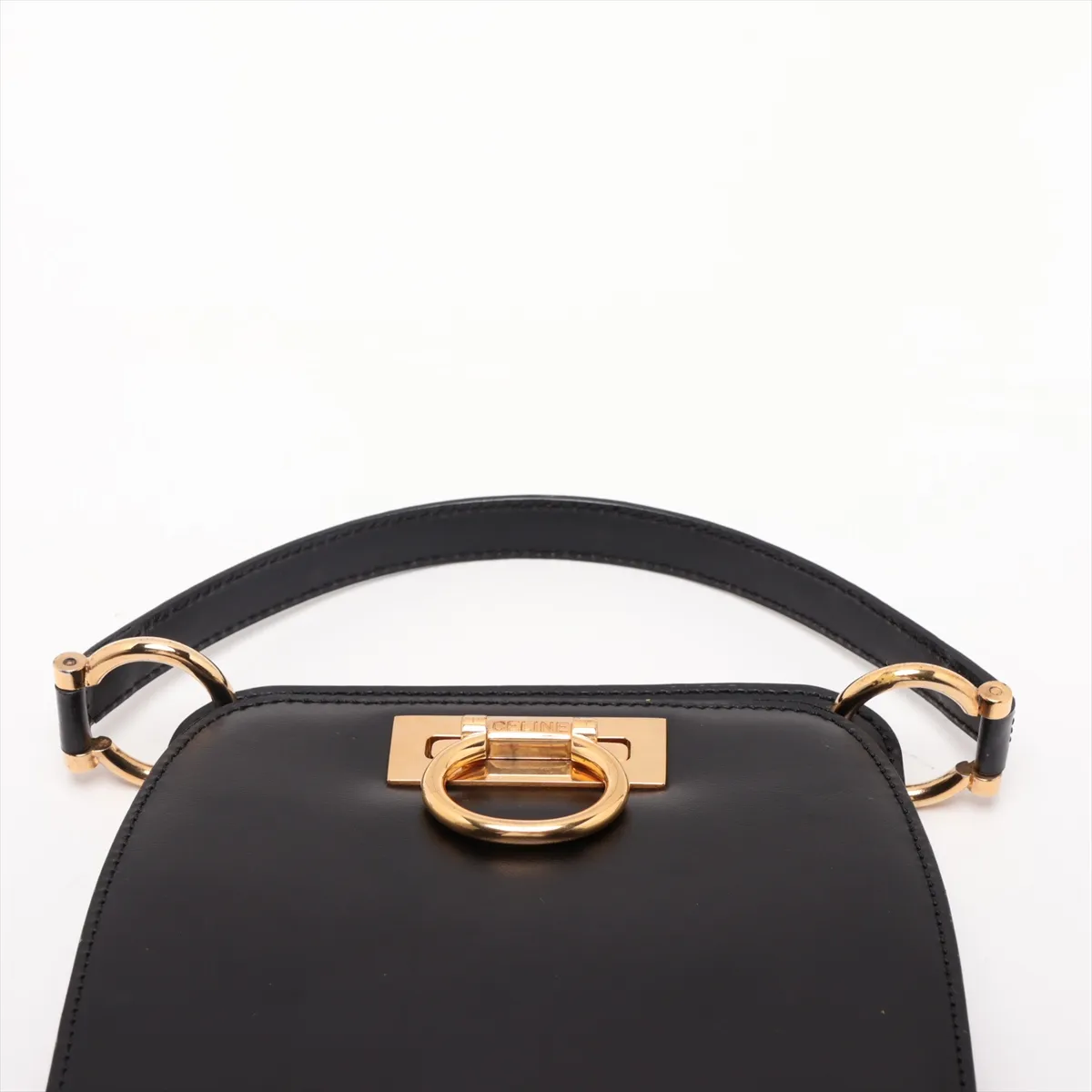 Gancini Leather Shoulder Bag, Black — view 6
