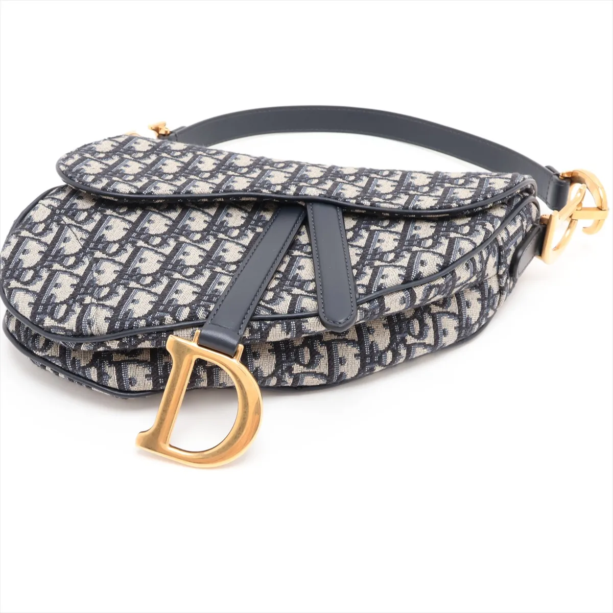 Oblique Saddle Bag, Canvas x Leather, 2-Way Shoulder Bag, Navy — view 3