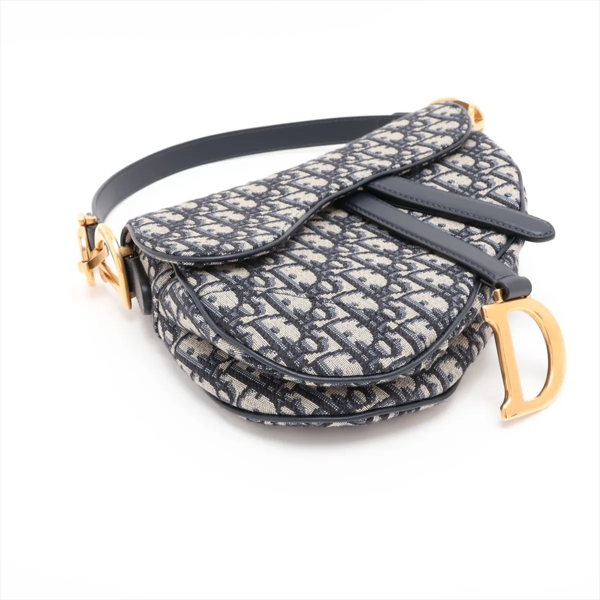 Oblique Saddle Bag, Canvas x Leather, 2-Way Shoulder Bag, Navy — view 4