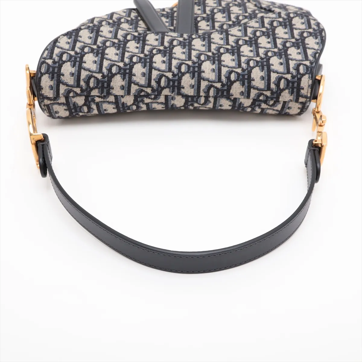 Oblique Saddle Bag, Canvas x Leather, 2-Way Shoulder Bag, Navy — view 5