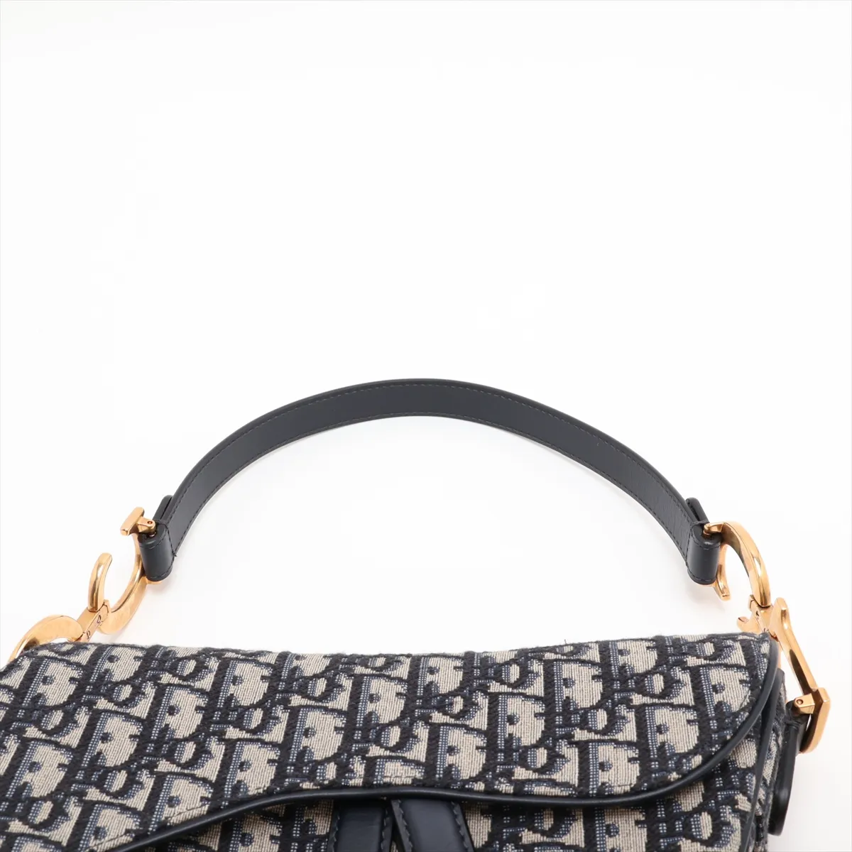 Oblique Saddle Bag, Canvas x Leather, 2-Way Shoulder Bag, Navy — view 6
