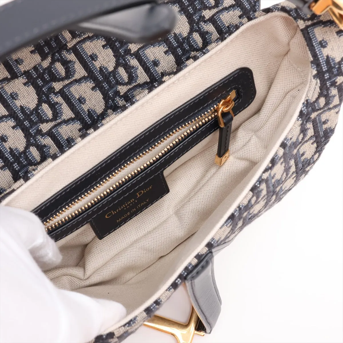 Oblique Saddle Bag, Canvas x Leather, 2-Way Shoulder Bag, Navy — view 8