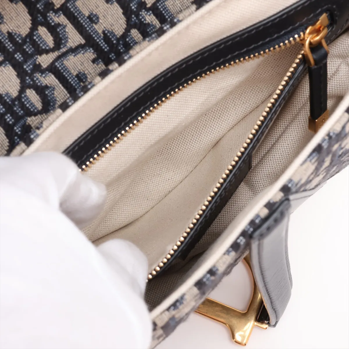 Oblique Saddle Bag, Canvas x Leather, 2-Way Shoulder Bag, Navy — view 9