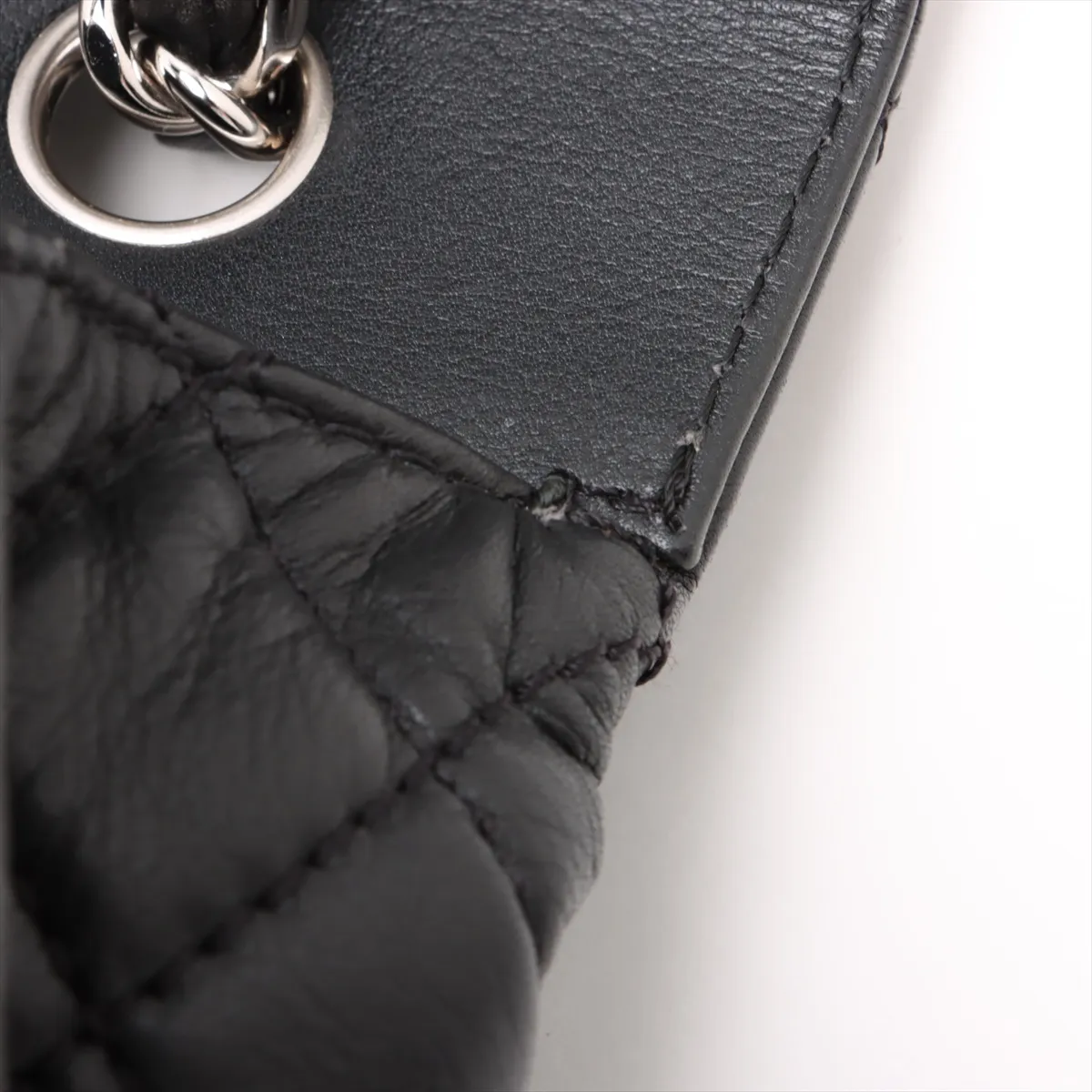 Large Matelassé Lambskin Single Flap Double Chain Bag, Black with Silver Hardware, 14643209, Series 14 — view 14