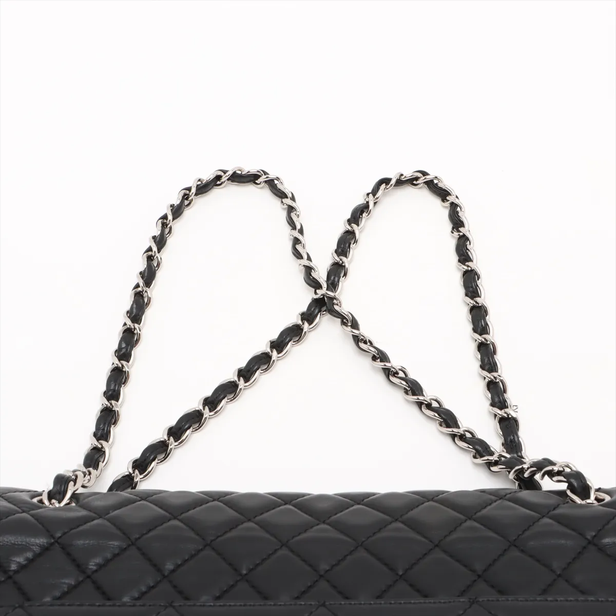 Large Matelassé Lambskin Single Flap Double Chain Bag, Black with Silver Hardware, 14643209, Series 14 — view 6
