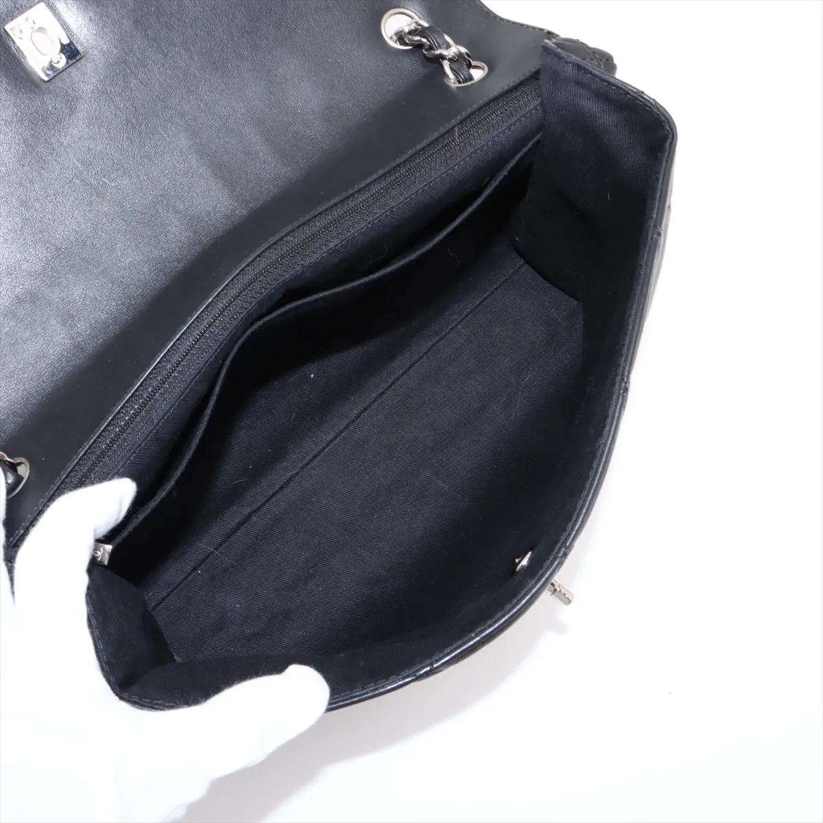 Large Matelassé Lambskin Single Flap Double Chain Bag, Black with Silver Hardware, 14643209, Series 14 — view 7