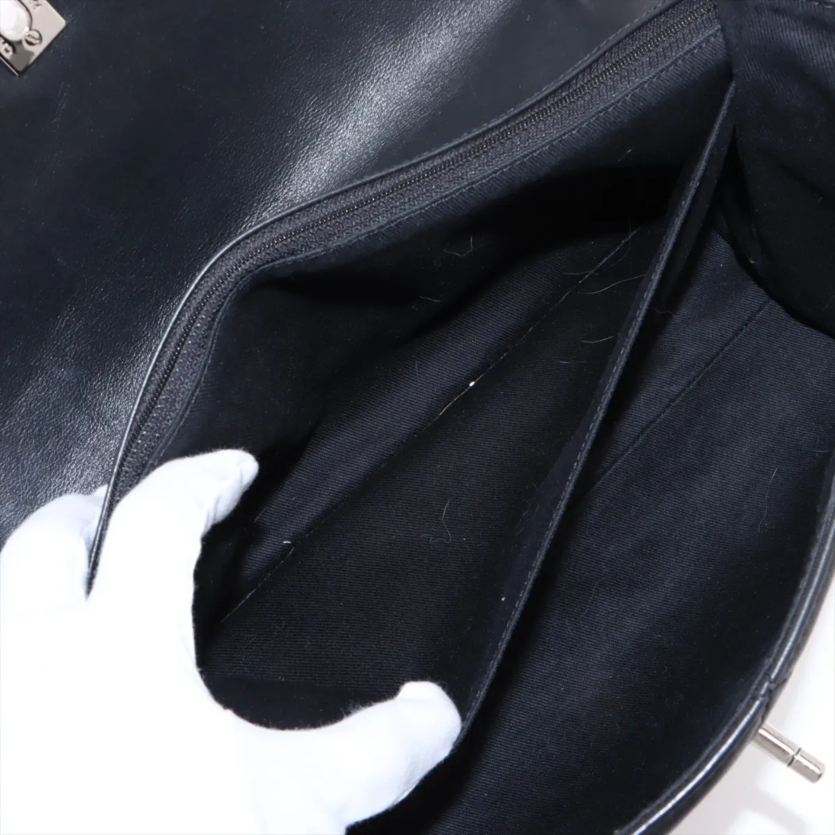 Large Matelassé Lambskin Single Flap Double Chain Bag, Black with Silver Hardware, 14643209, Series 14 — view 9