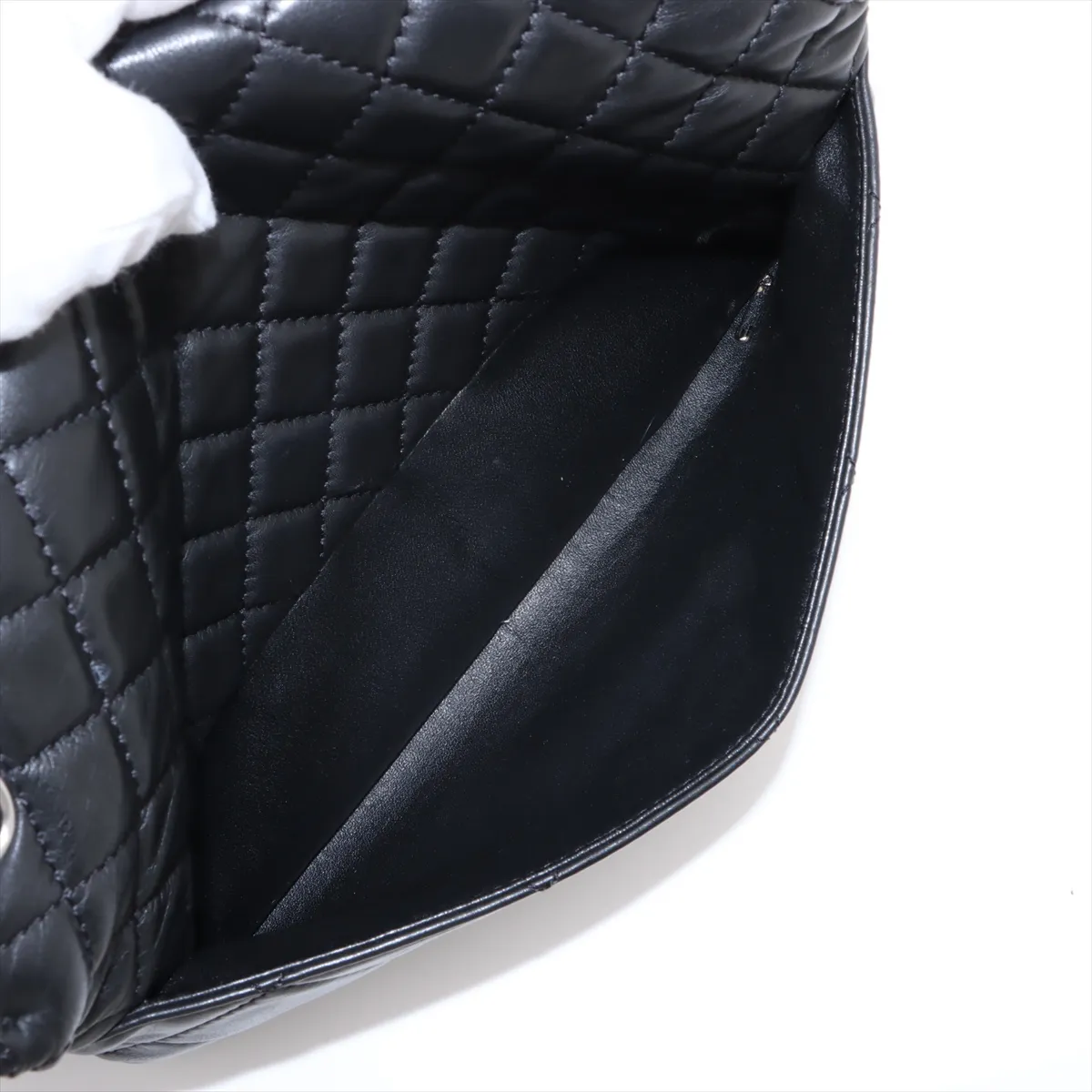 Large Matelassé Lambskin Single Flap Double Chain Bag, Black with Silver Hardware, 14643209, Series 14 — view 10