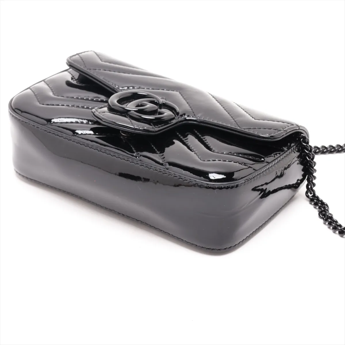 GG Marmont Patent Leather Chain Shoulder Bag, Black, 476433 — view 3