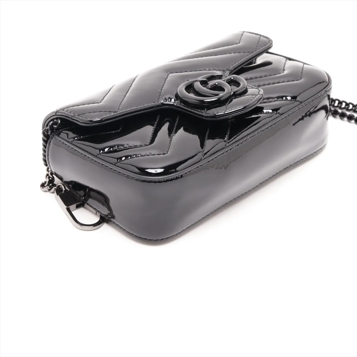 GG Marmont Patent Leather Chain Shoulder Bag, Black, 476433 — view 4