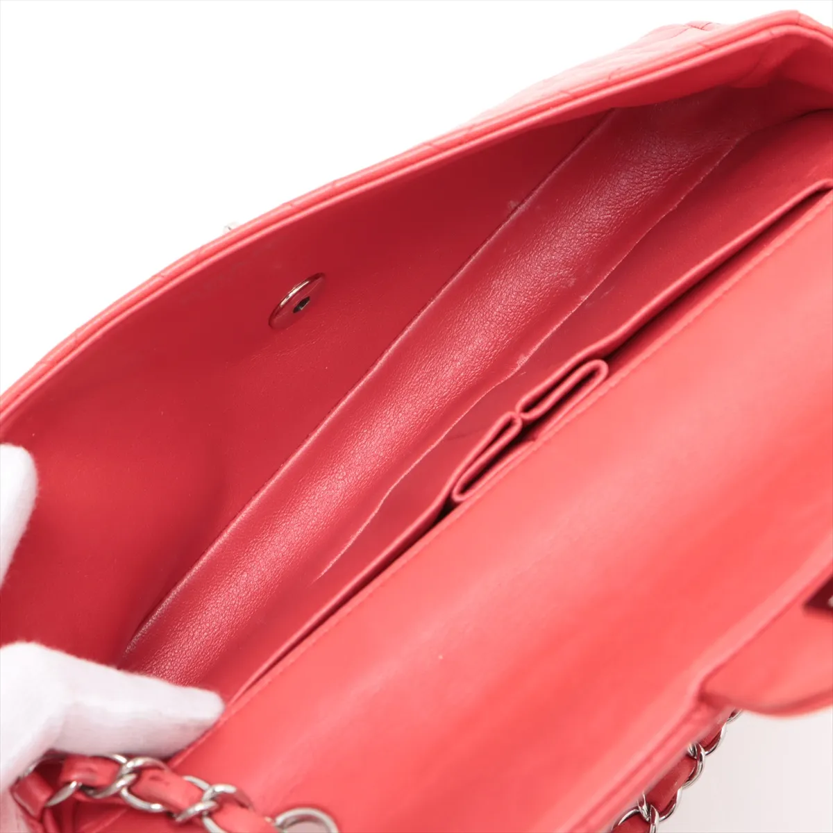 Matelasse Lambskin Chain Shoulder Bag Red Silver Hardware 10029934 10s — view 6